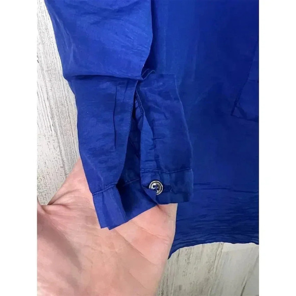 Pomandère Women's Long Sleeve Blue Blouse Size 40 Size 4 US with Front Pocket - Picture 4 of 9